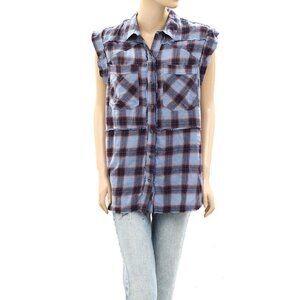 Free People Wave After Wave Plaid Tunic Top Buttondown Cotton Collared S